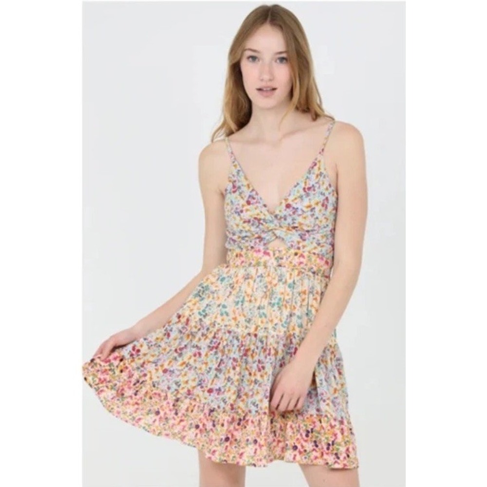 Angie Peekaboo Sundress Size Mixed‎ Floral Print Tiered Skirt Mini Dress